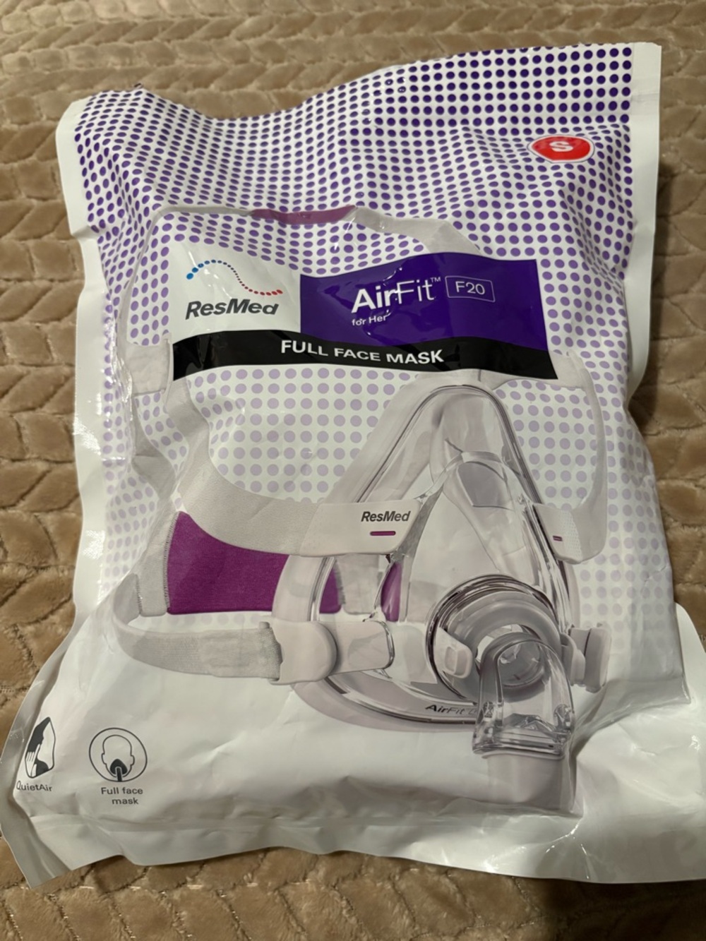 ResMed AirFit F20 Full Face Mask - Purple and White Packaging